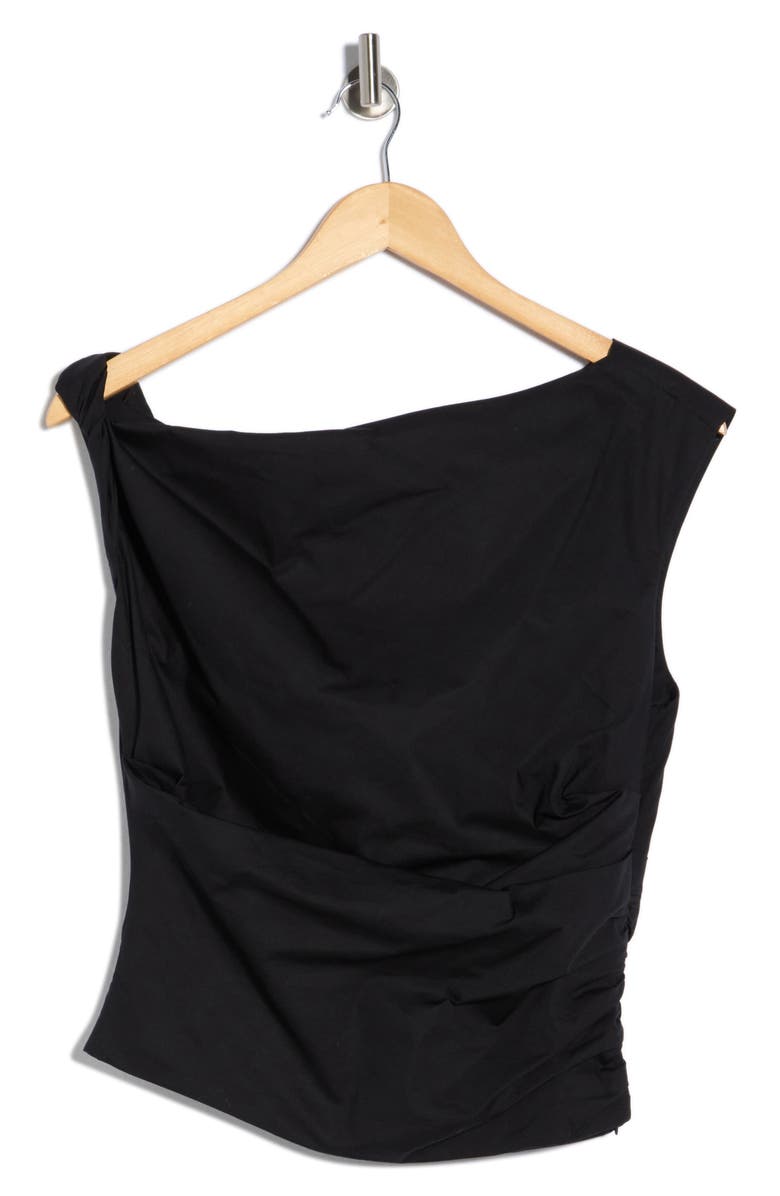 Good American One-Shoulder Poplin Top, Alternate, color, Black001