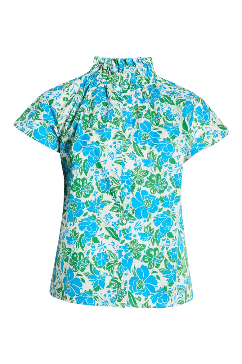 Bivore Patma Floral Mock Neck Button-Up Top, Alternate, color, BLUE-GREEN-WHITE