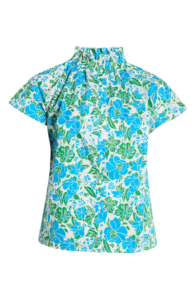 SUGARLIPS Bivore Patma Floral Mock Neck Button-Up Top, Alternate, color, Blue-Green-White