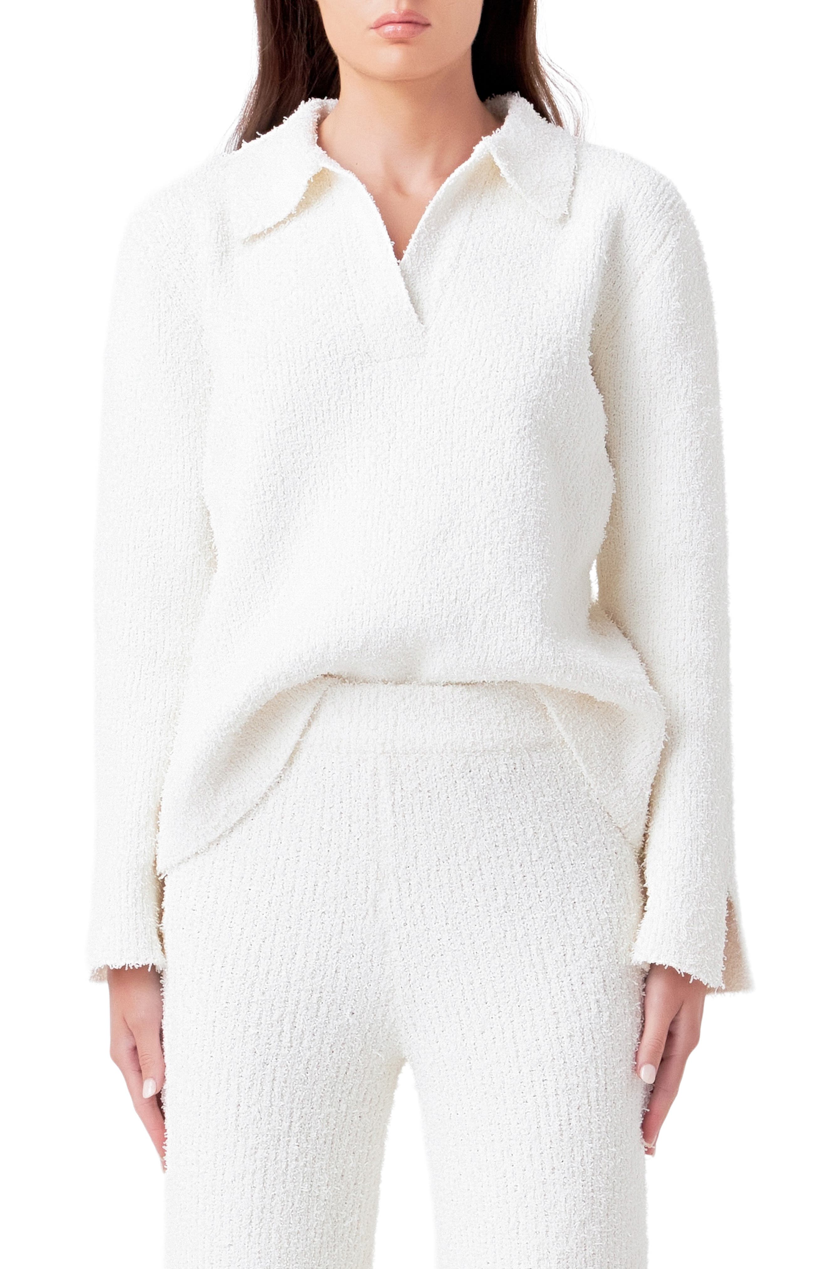 Textured Fuzzy Collared Sweater