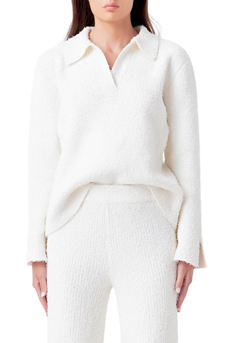 Textured Fuzzy Collared Sweater, Main, color, CREAM