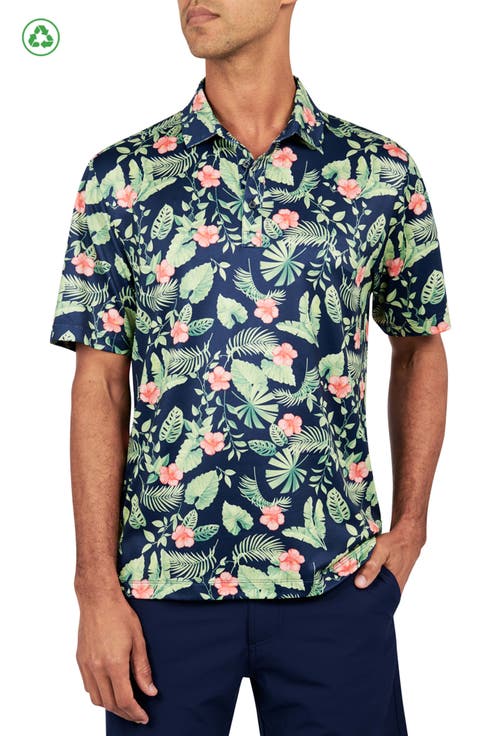 Tropical Leaf Print Performance Golf Polo