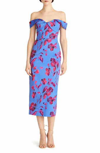 Olivia Floral Off the Shoulder Faille Midi Dress