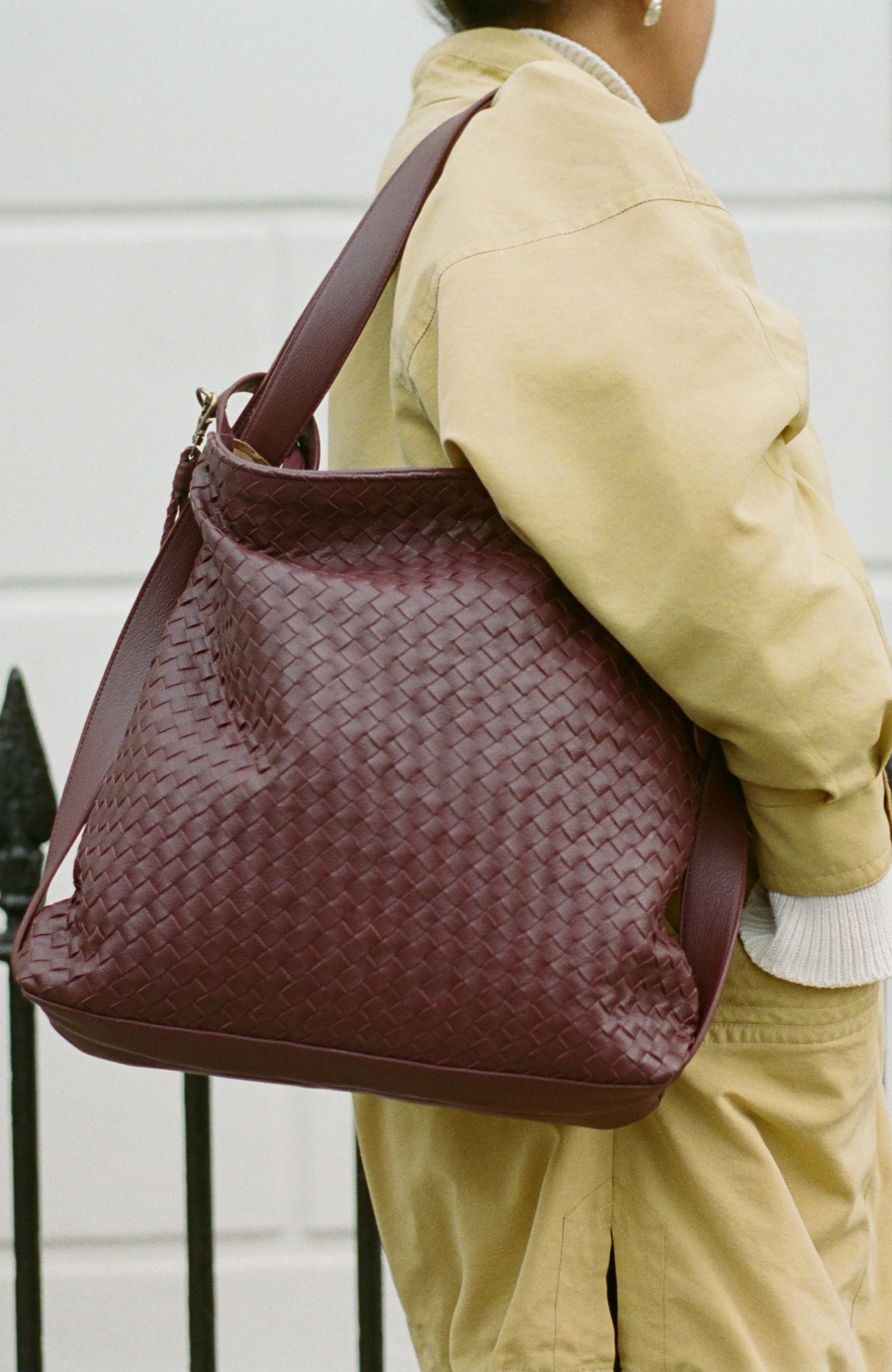 Woven Convertible Leather Tote to Backpack, Alternate, color, Burgundy