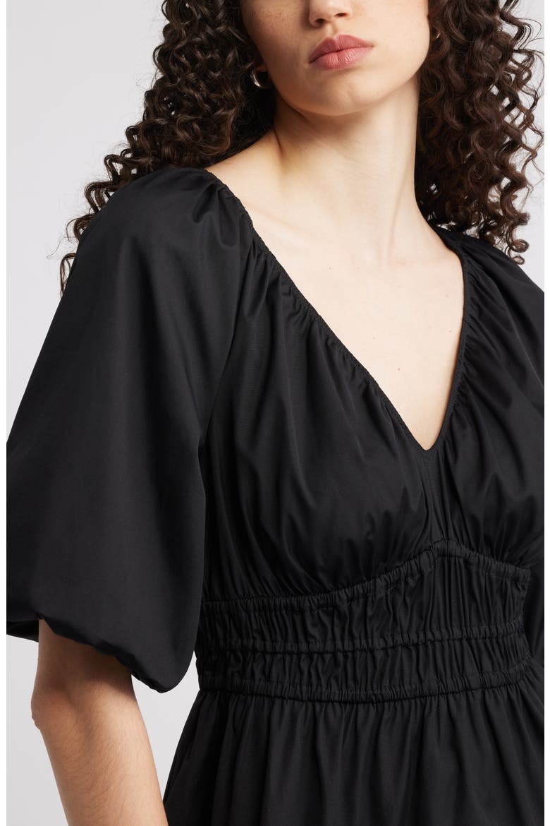 Puff Sleeve Cotton Poplin Shirt, Alternate, color, BLACK