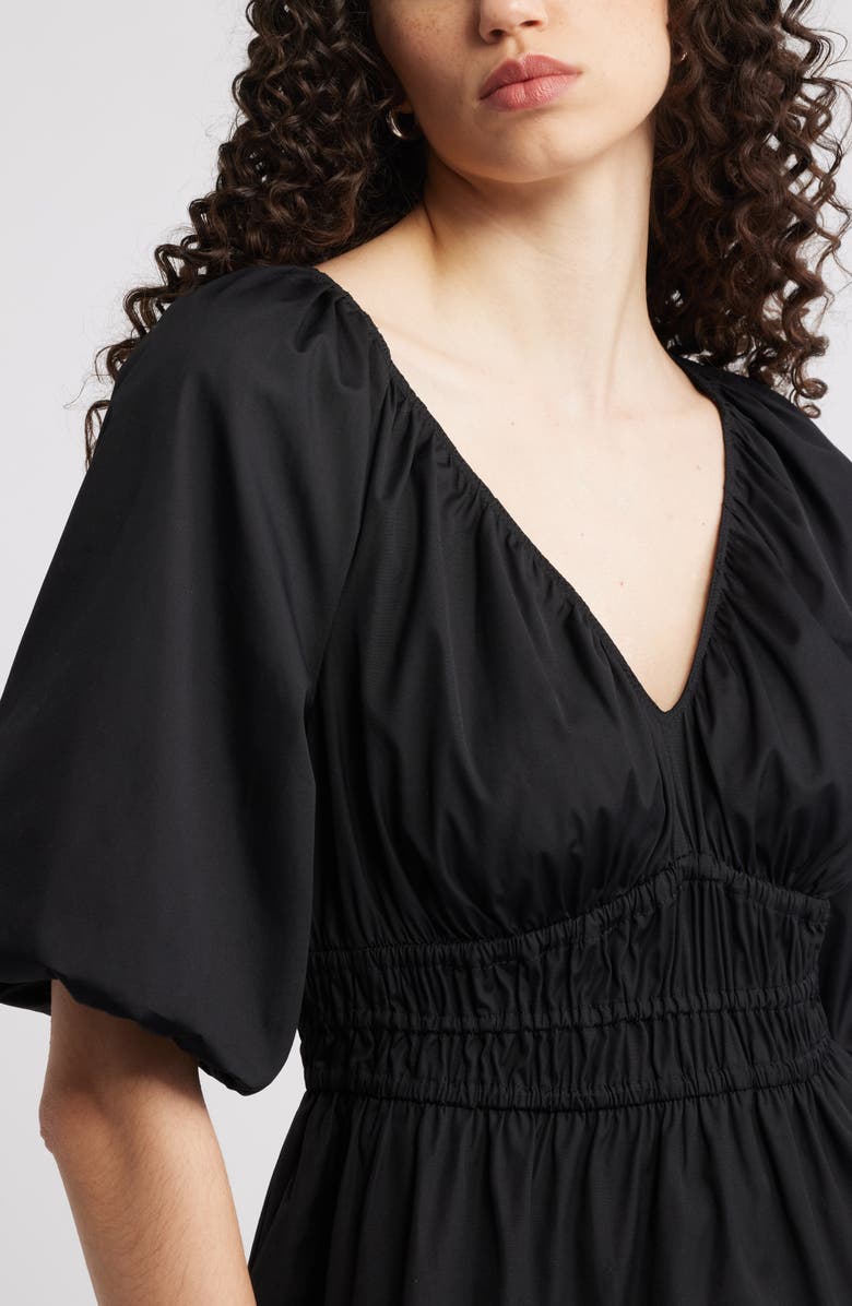 Nordstrom Puff Sleeve Cotton Poplin Shirt, Alternate, color, Black