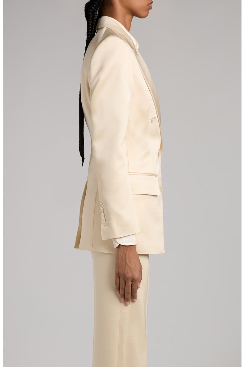 Double Breasted Silk & Wool Twill Blazer, Alternate, color, AW040 CHAMPAGNE