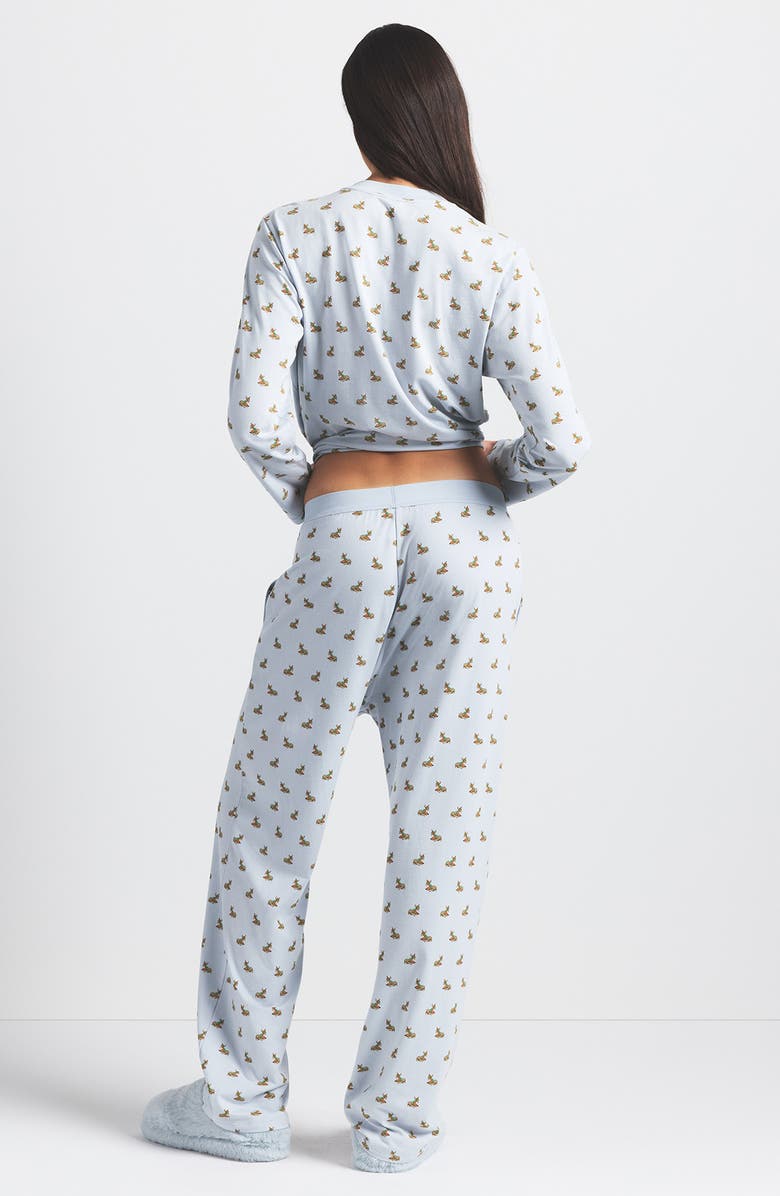 SKIMS Boyfriend Long Sleeve T-Shirt & Loose Pants Pajamas, Alternate, color, Zen Blue Baby Deer Print