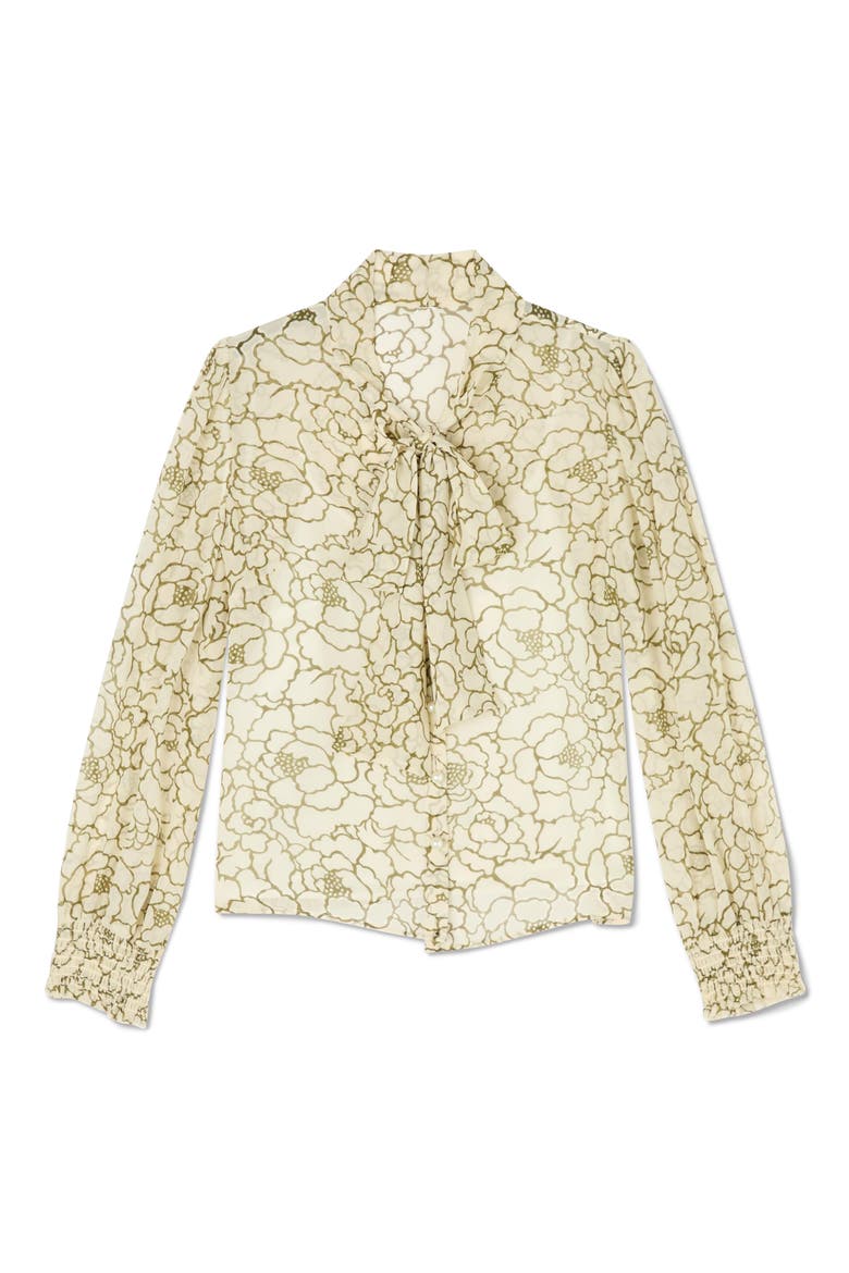 Penny Peony Tie Neck Top, Alternate, color, CREAM MULTI