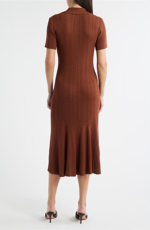 Julia Jordan Rib Short Sleeve Midi Sweater Dress In Brown