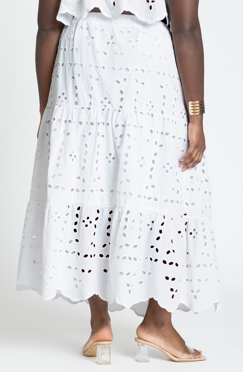 ELOQUII Embroidered Eyelet Tiered Midi Skirt, Alternate, color, 