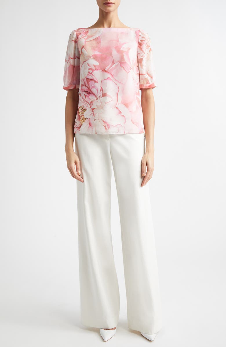 ST. JOHN Monique Le Jardin Print Georgette Top, Alternate, color, Soft Peony Multi