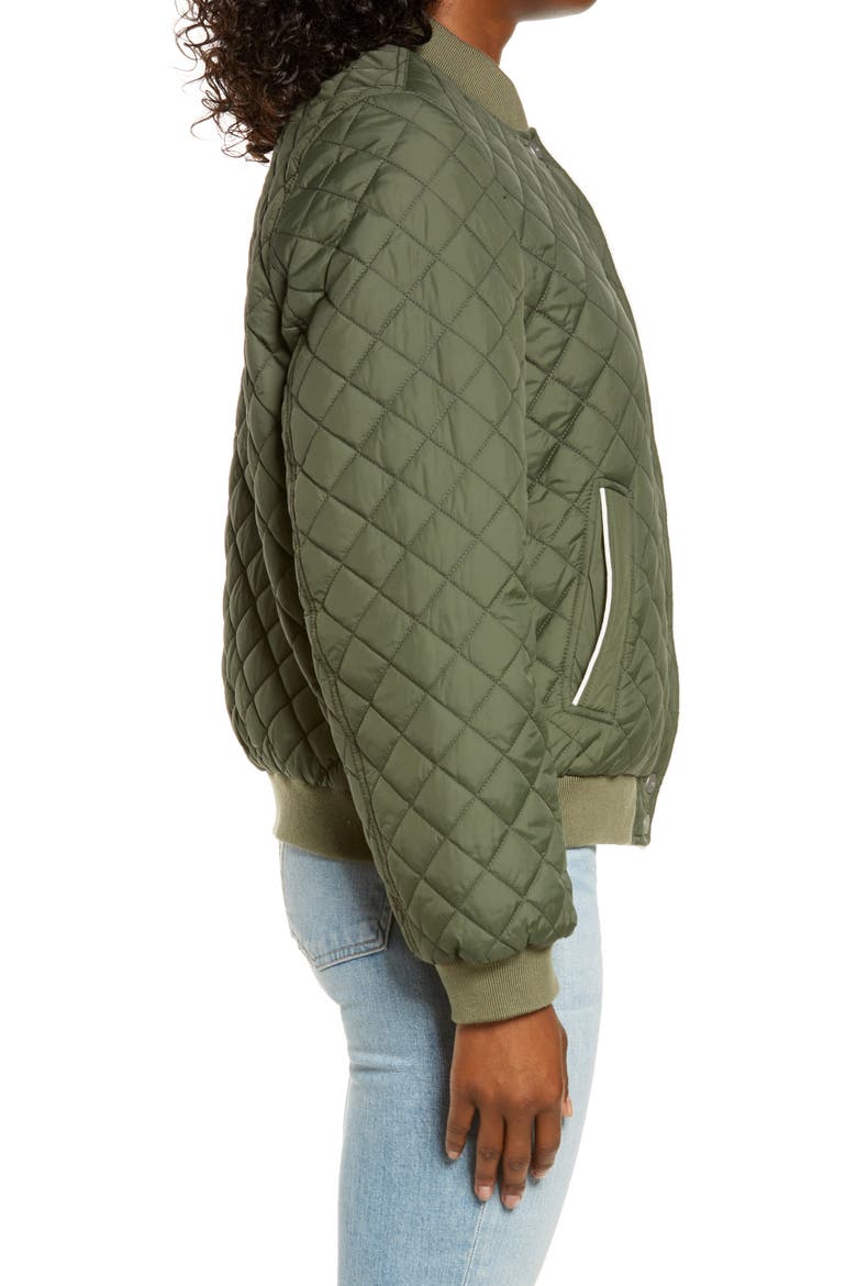 Reversible Quilted & Faux Shearling Bomber Jacket, Alternate, color, OLIVE / CREAM