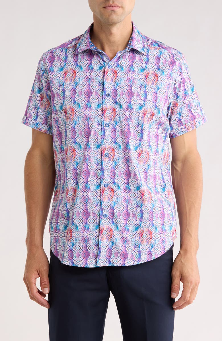 Robert Graham Short Sleeve Button-Up Shirt, Main, color, Blue Multi
