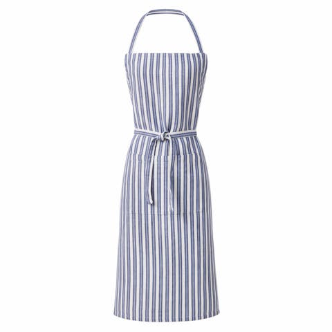 Blue White Stripe Cotton Cooking Apron Everyday Kitchen Use