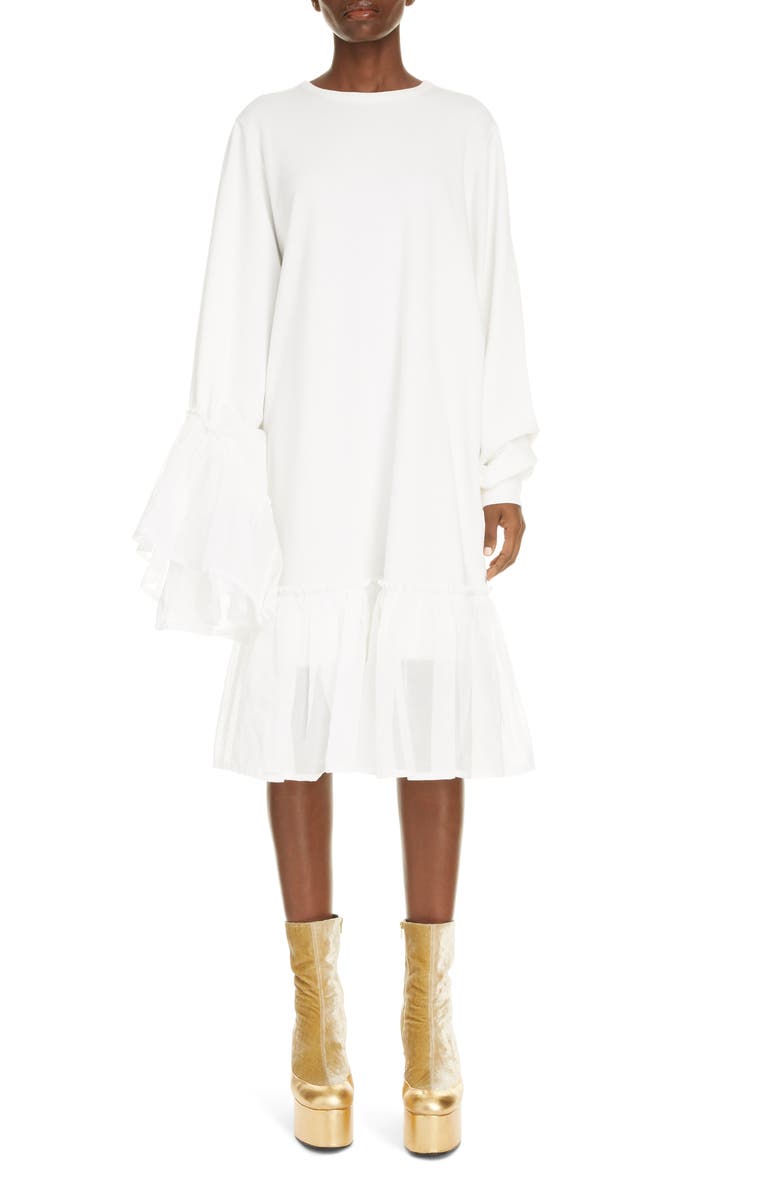 Dries Van Noten Asymmetrical Ruffle Long Sleeve Shift Dress, Main, color, 