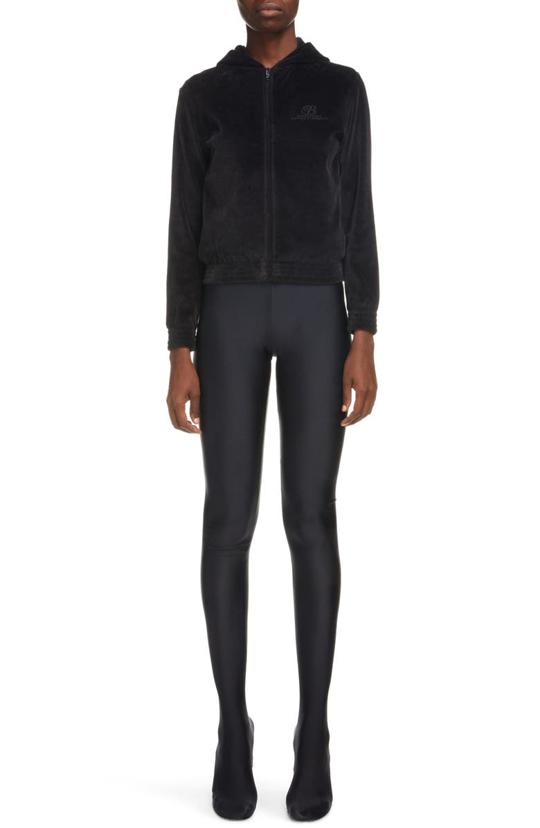 Balenciaga Hotel Logo Shrunken Velour Jacket, Main, color, 