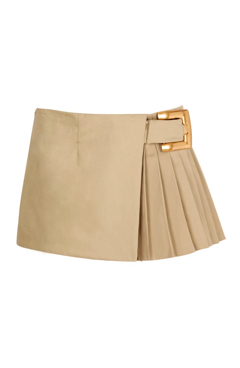 Balmain Short gabardine skirt with belt detail, Alternate, color, Beige