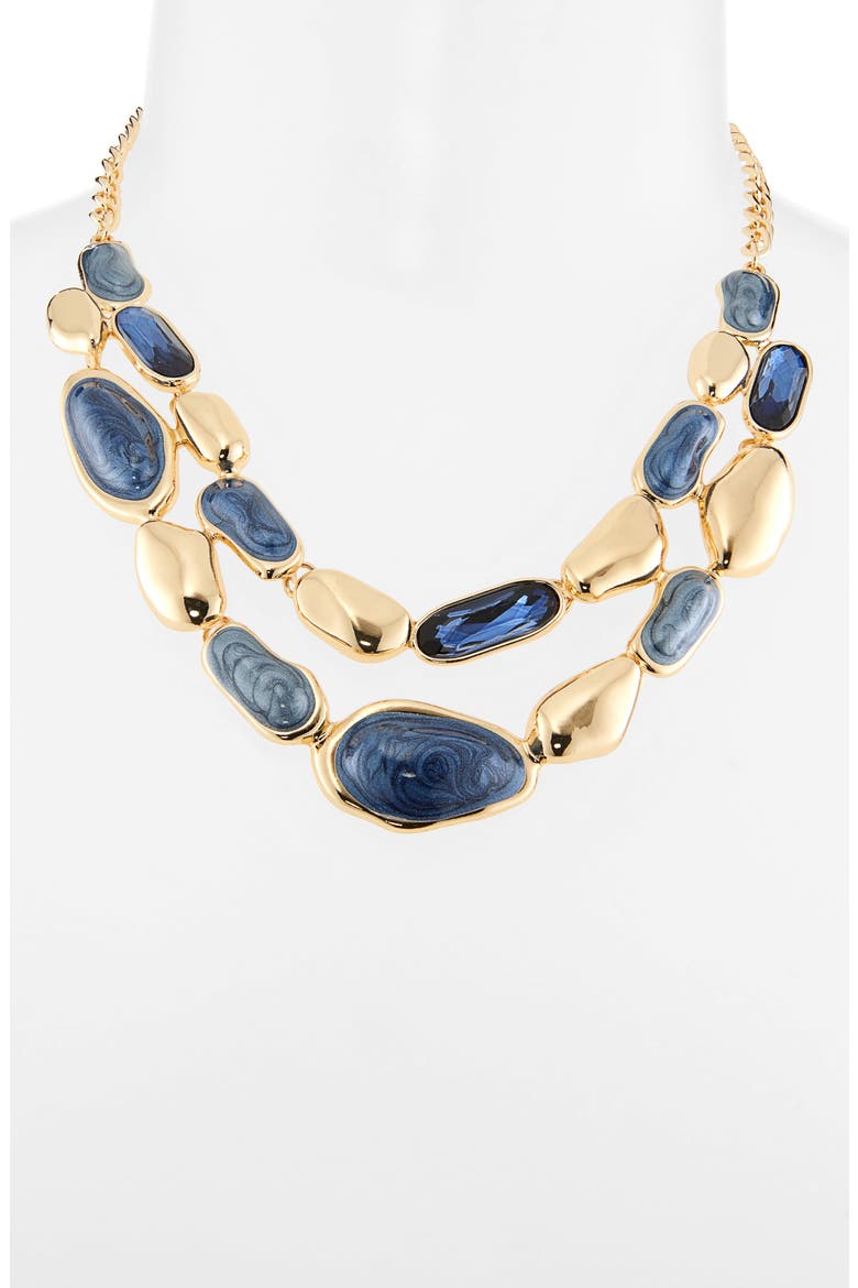 Pebble Link Collar Necklace & Earrings Set, Alternate, color, NAVY BLUE