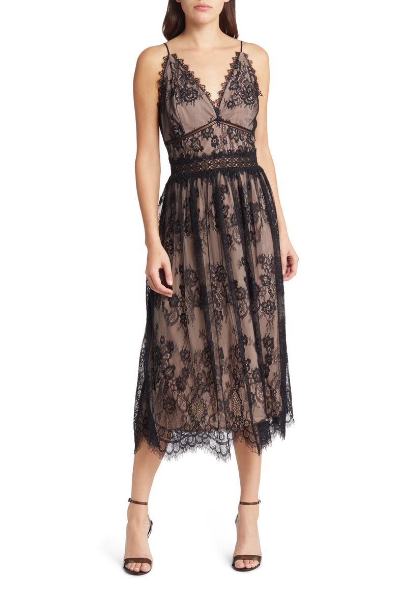 Lace Overlay Dress, Main, color, BLACK