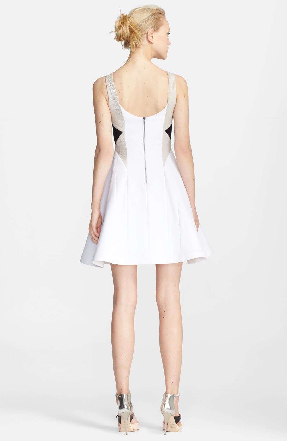 ALICE + OLIVIA 'Clifton' Leather Trim Fit & Flare Dress (Women) | Nordstrom
