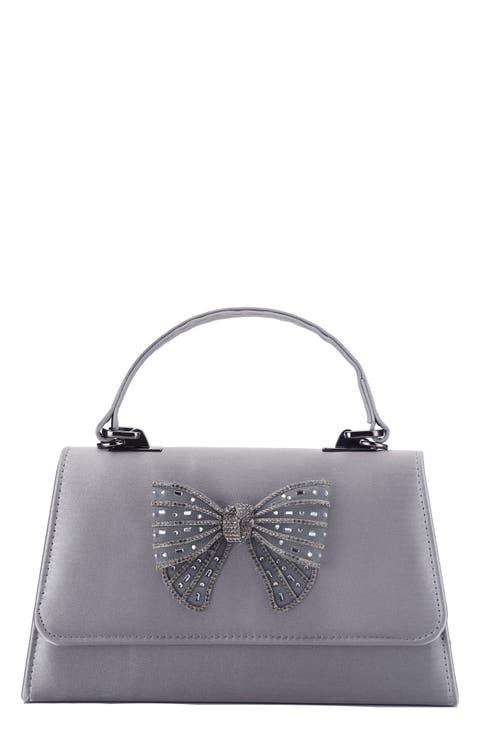 Leslie Crystal Bow Satin Clutch