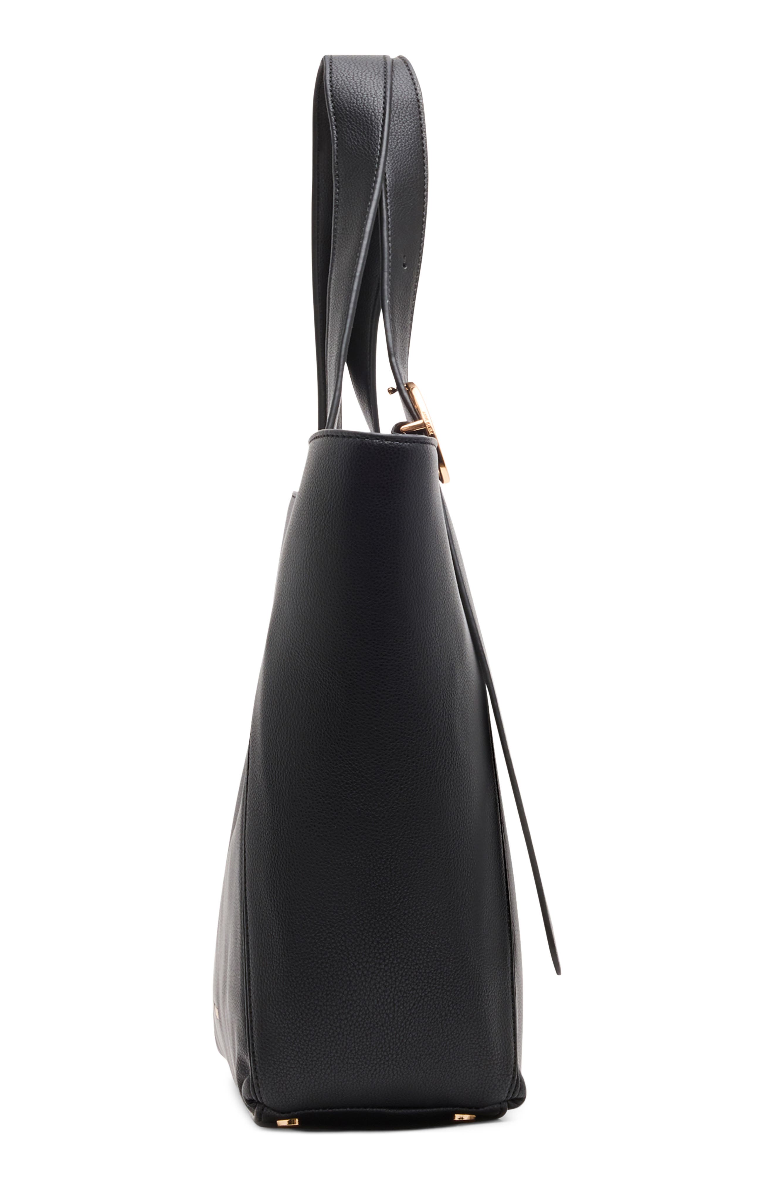 Faux Leather Tote with Pouch, Alternate, color, BLACK