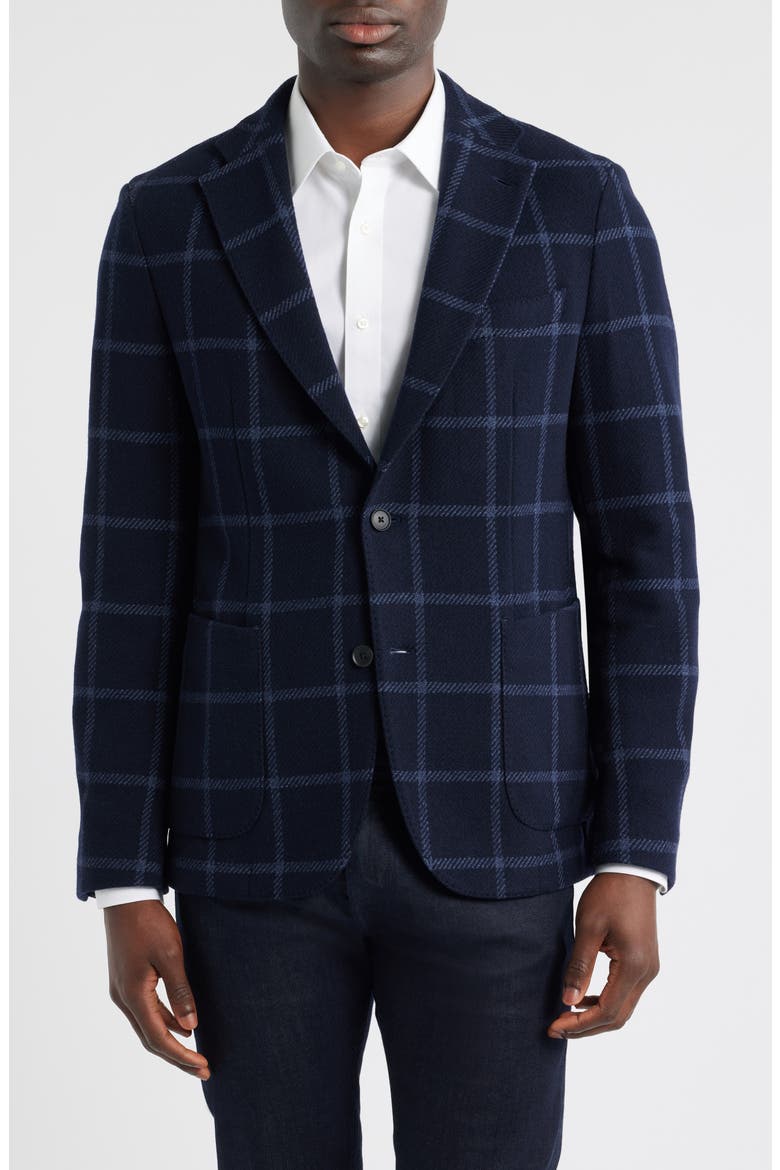 Hanry Slim Fit Navy Windowpane Check Wool Blend Twill Sport Coat, Main, color, DARK BLUE