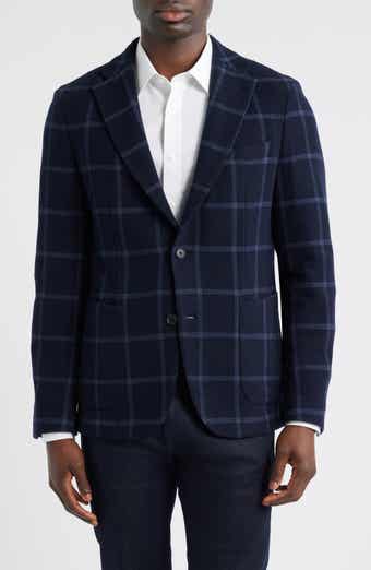 Hanry Slim Fit Navy Windowpane Check Wool Blend Twill Sport Coat