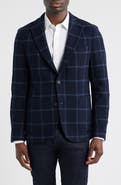 BOSS Hanry Slim Fit Navy Windowpane Check Wool Blend Twill Sport Coat