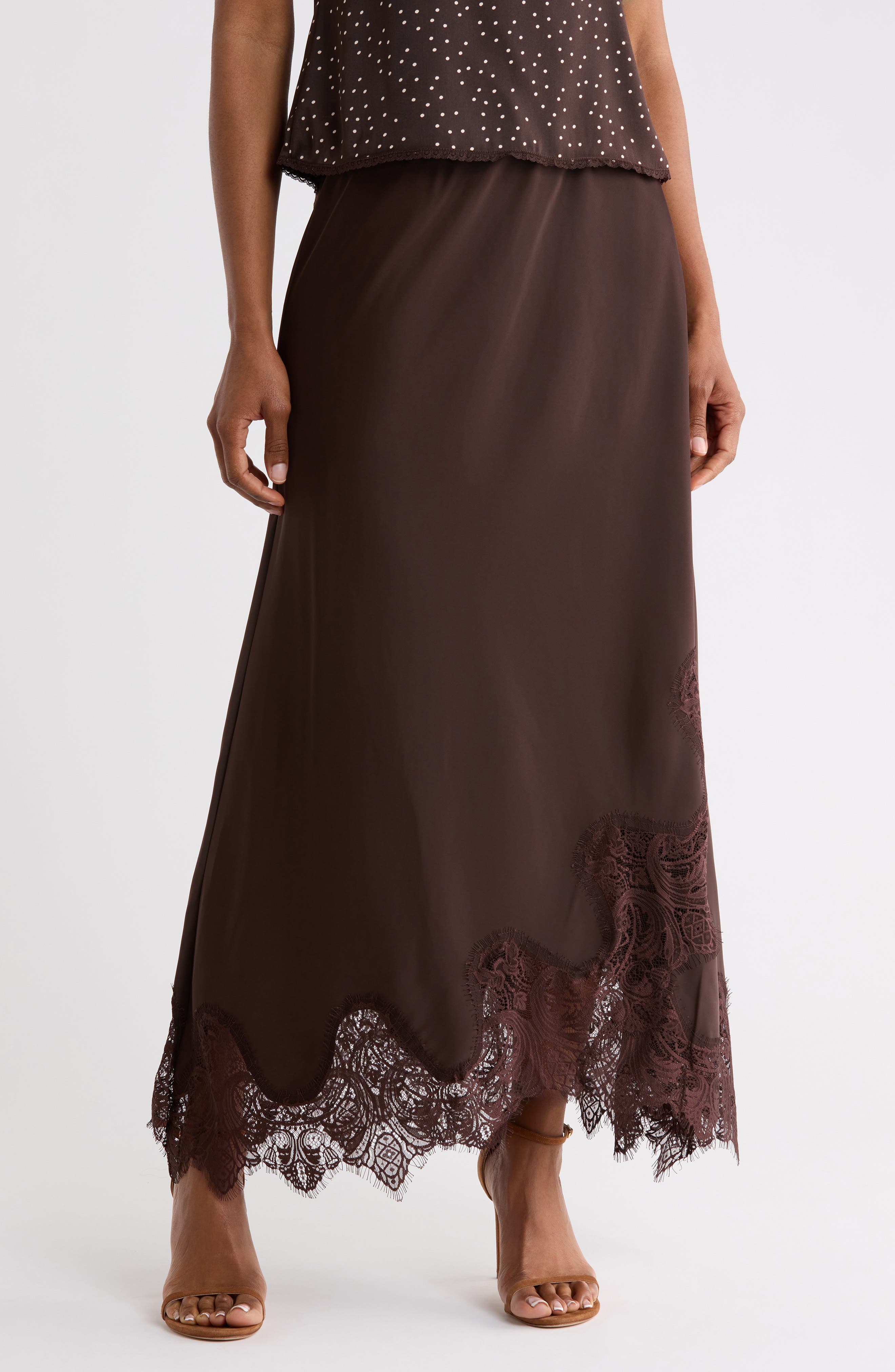 Satin Lace Maxi Skirt