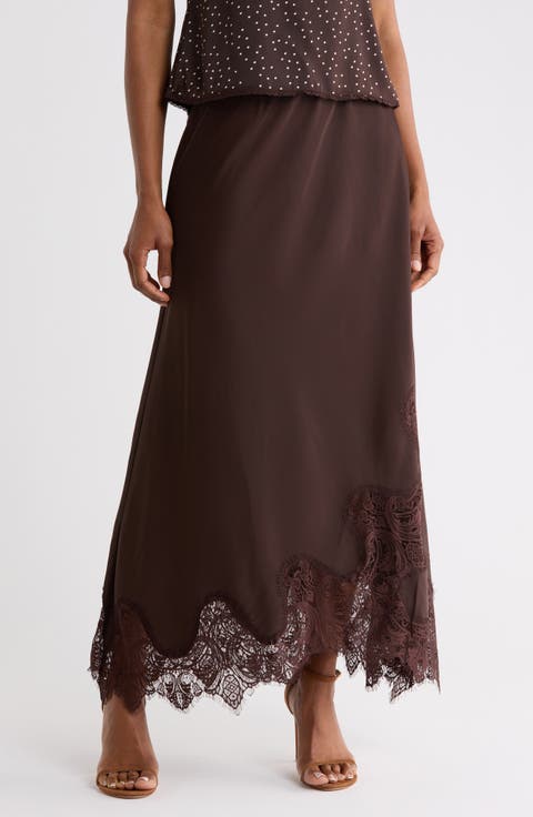 Satin Lace Maxi Skirt