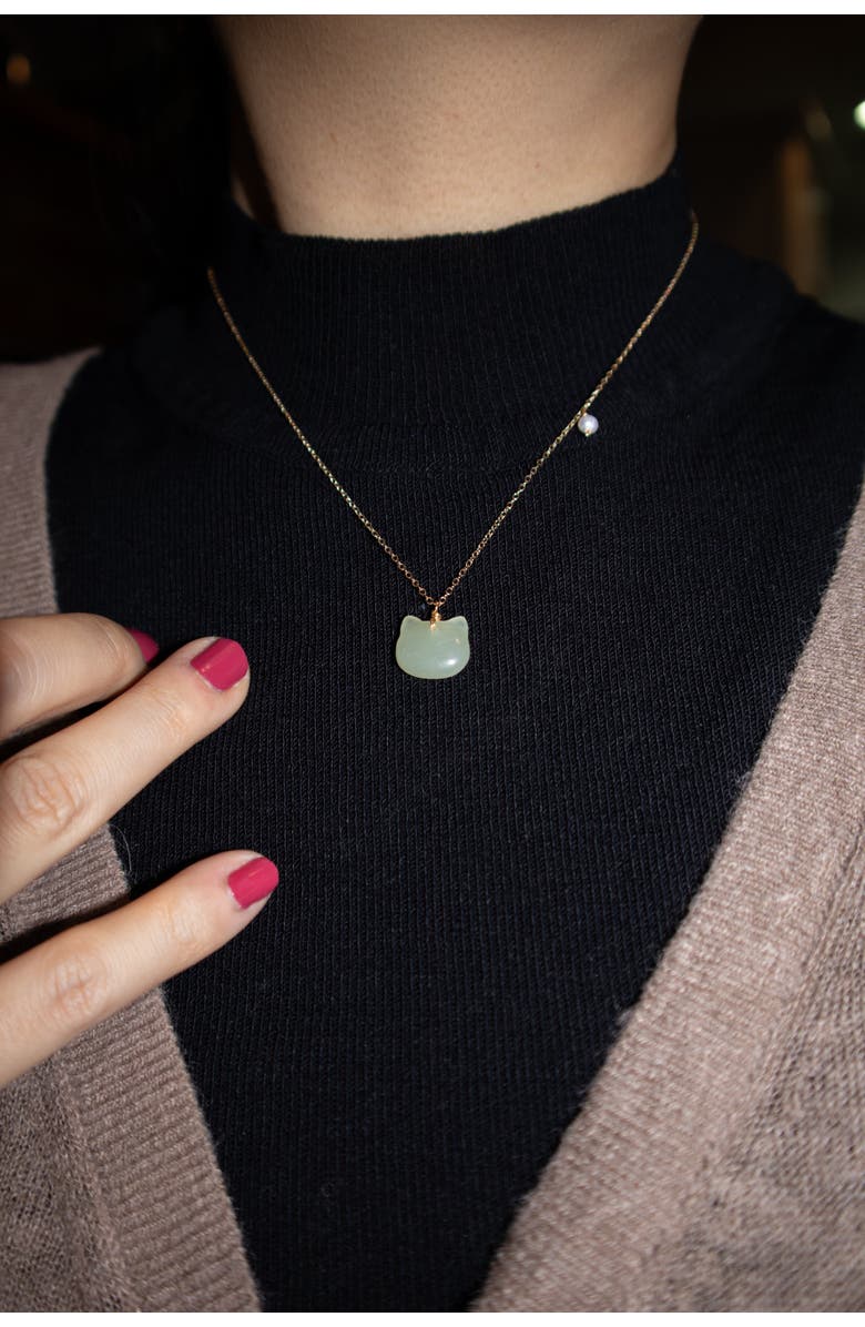 seree Choupette Cat green jade pendant necklace, Alternate, color, Light Green