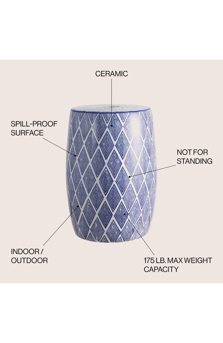 JONATHAN Y Moroccan Diamonds 18" Ceramic Drum Garden Stool, Alternate, color, Blue/White