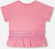 Deux par Deux Crinkle Jersey Long T-Shirt with Crochet Insert