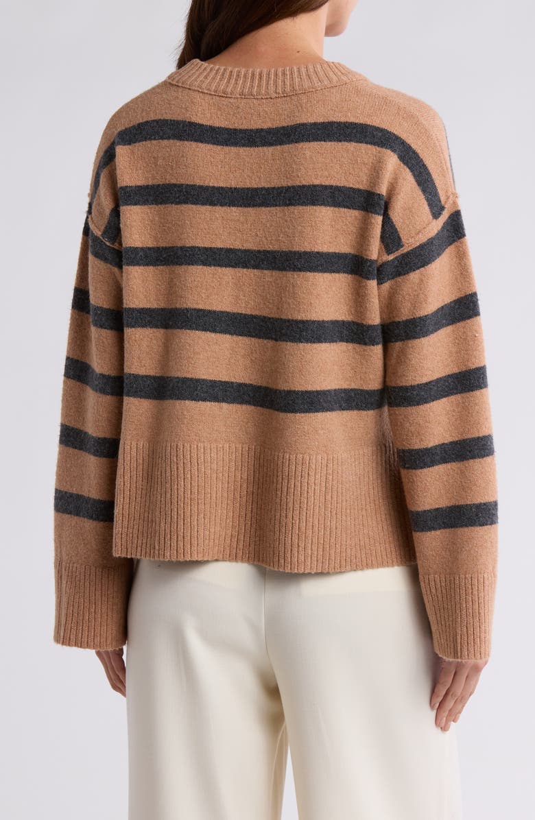 Bobeau Stripe Wide Sleeve Crop Sweater, Alternate, color, Camel/ Charcoal