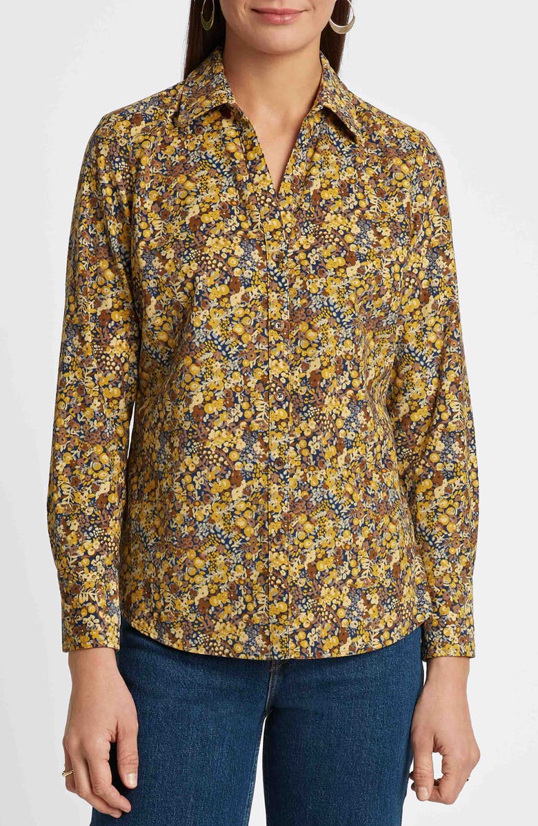 Foxcroft Mary Ditsy Floral Button-Up Shirt, Main, color, Multi Yellow