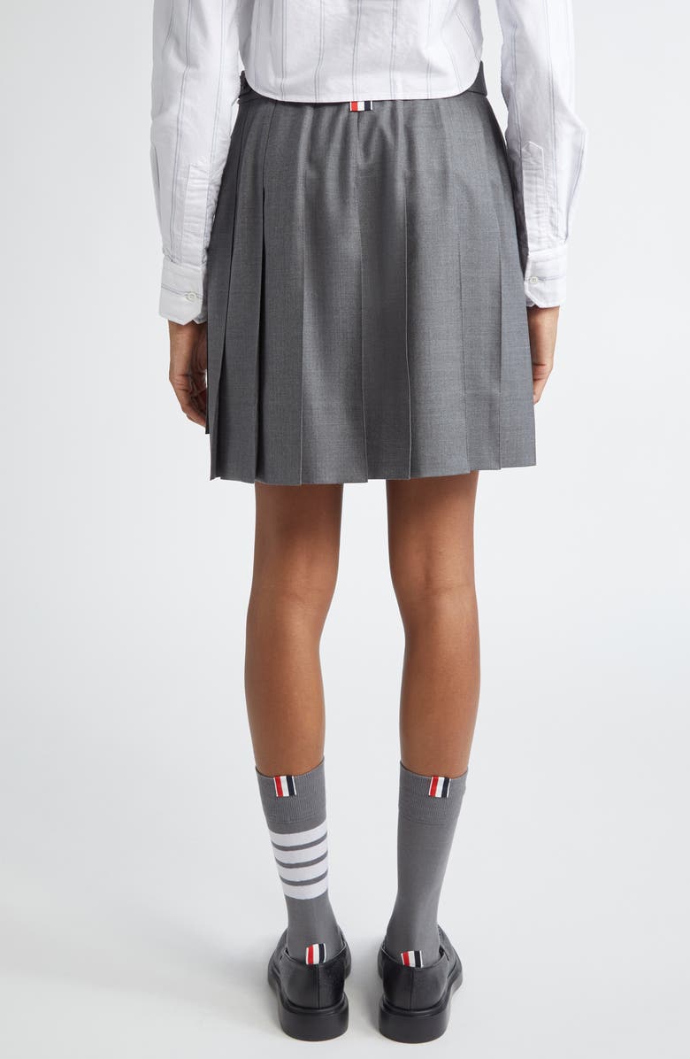 Thom Browne Drop Back Pleated Wool Miniskirt, Alternate, color, Medium Grey