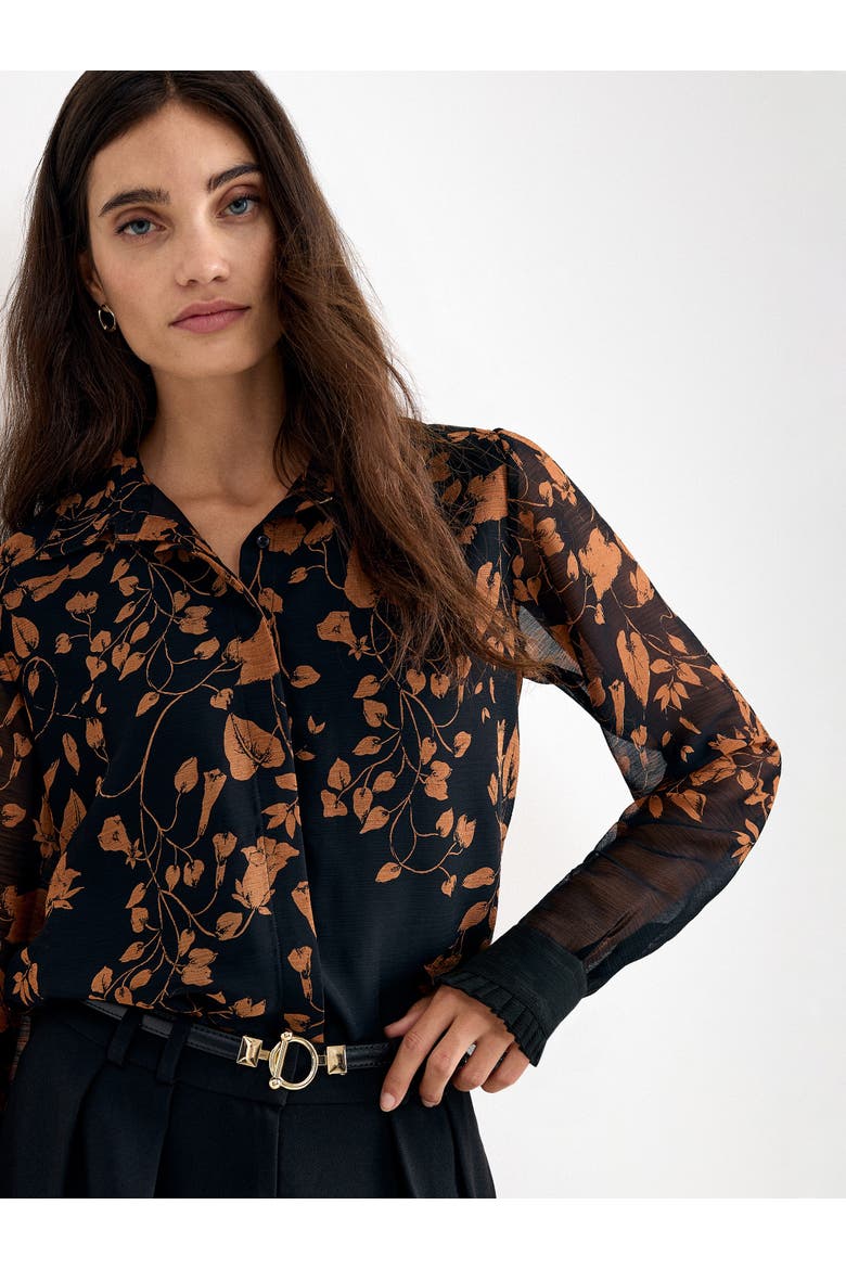 Clenence Floral Sheer Drape Shirt, Alternate, color, Black