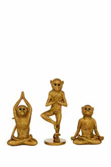 WILLOW ROW Goldtone Polystone Eclectic Monkey Sculpture - Set of 3