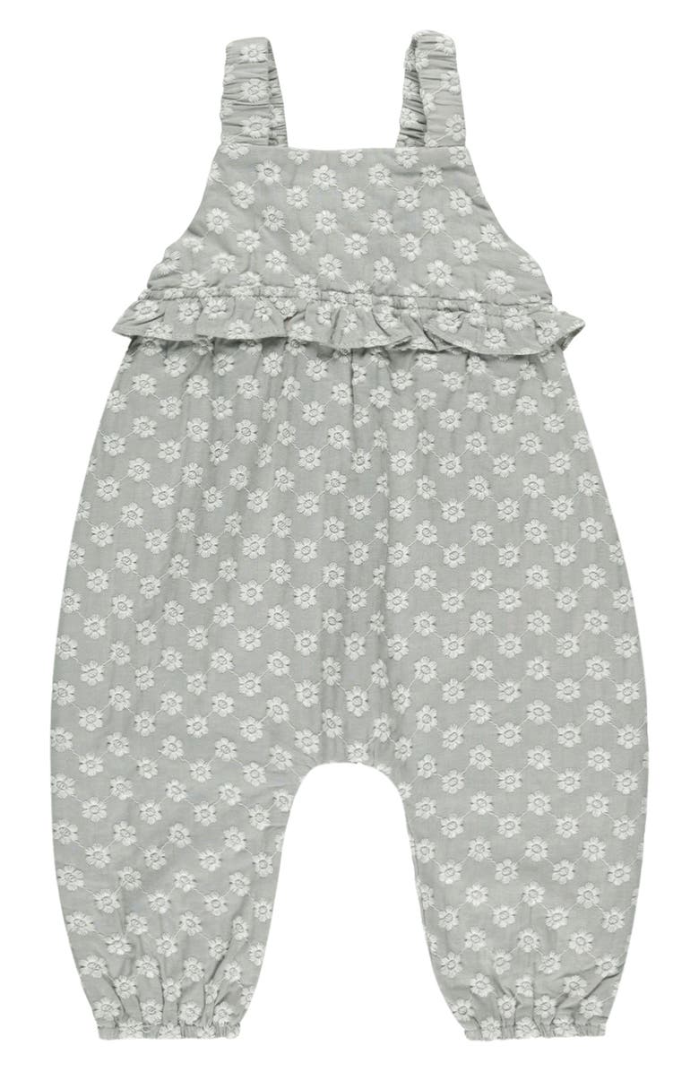 Rylee + Cru Kinsley Floral Embroidered Cotton Gauze Romper, Main, color, Seafoam