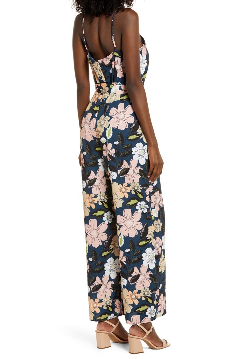 Floral Wide Leg Jumpsuit, Alternate, color, TEAL FALL BOUQUET