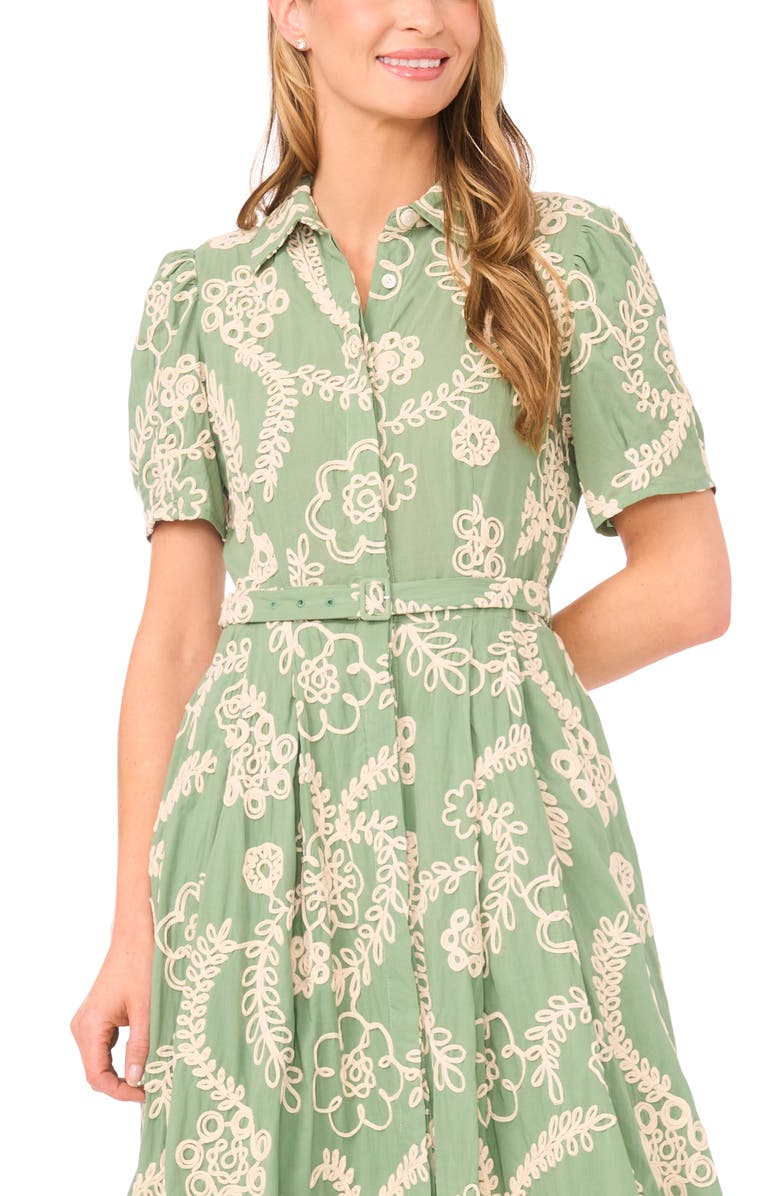 Ted Baker Camile Embroidered Tie Waist Midi Shirtdress, Alternate, color, Shale Green