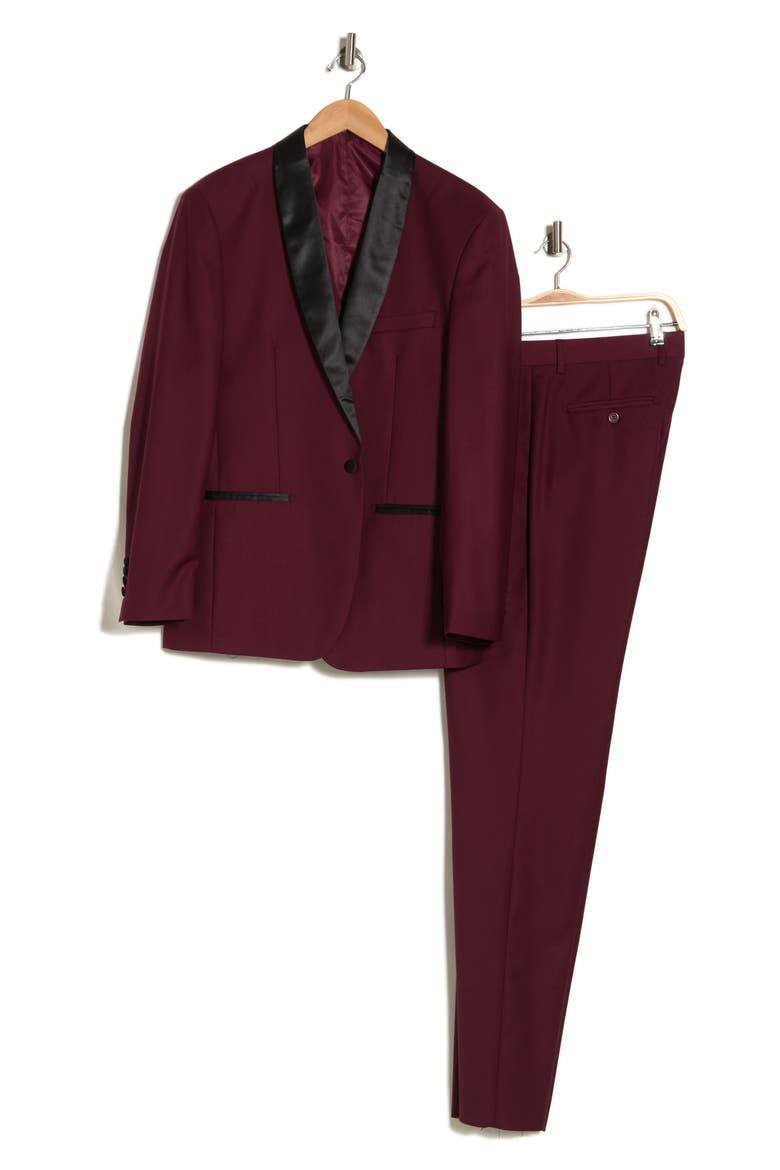 Premium Slim Fit 3-Piece Tuxedo, Alternate, color, BURGUNDY