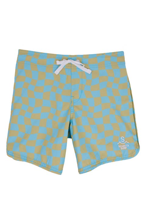 Kids' Wavy Checks Avocado Board Shorts (Little Kid)