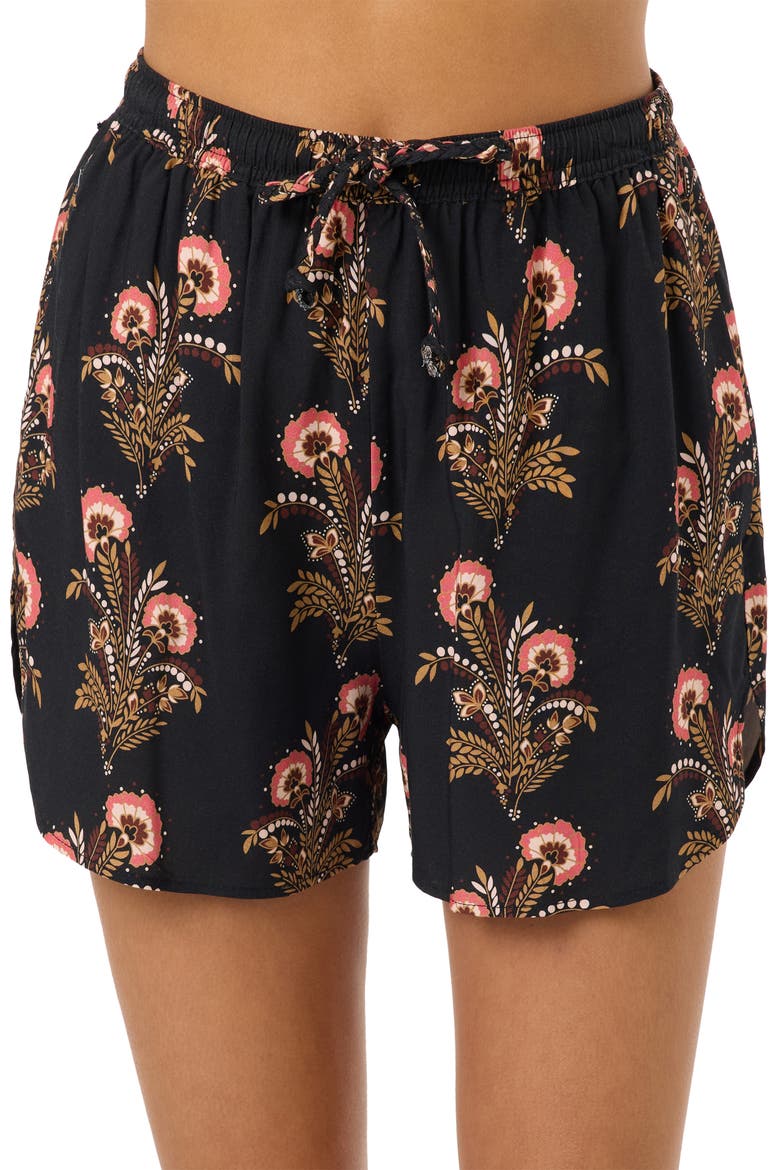 Millie Block Print Floral Shorts, Alternate, color, BLACK