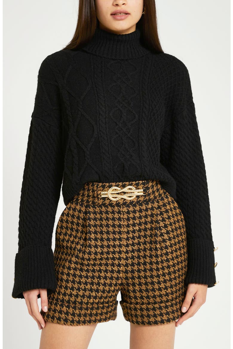 Herringbone Bouclé Shorts, Alternate, color, DARK BROWN