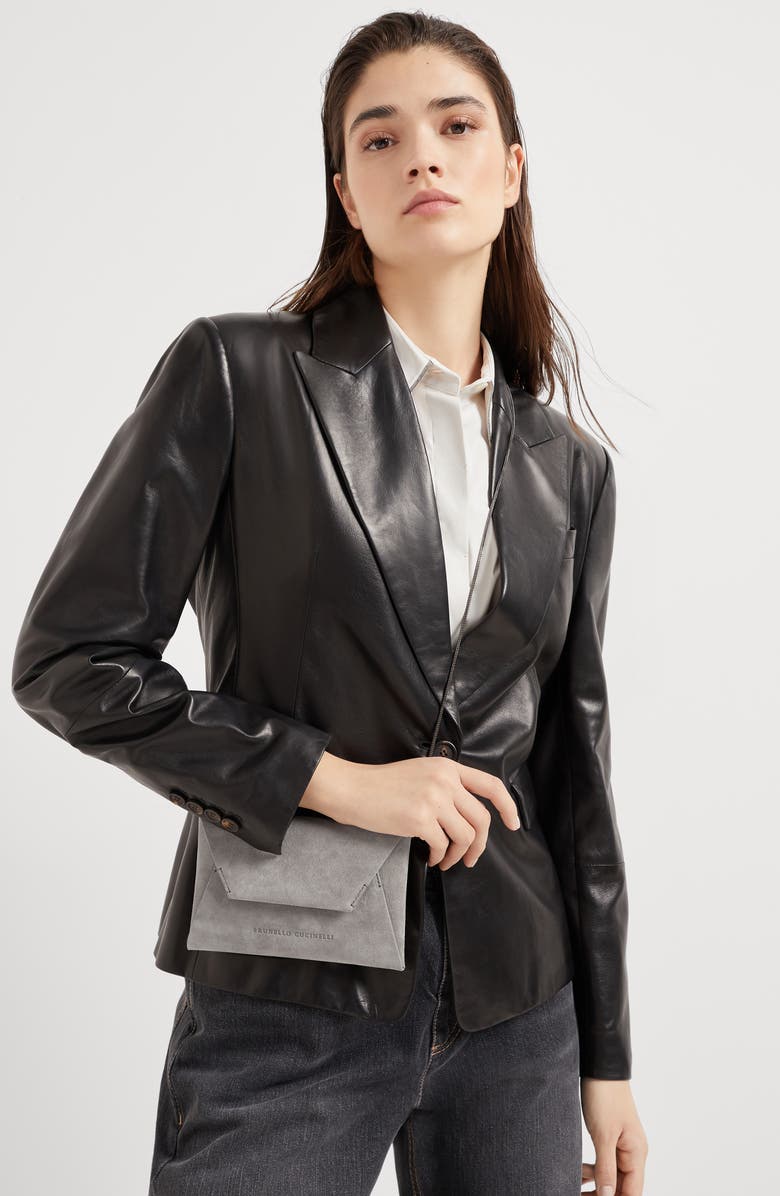 Brunello Cucinelli BC Duo pochette in suede with precious chain, Alternate, color,