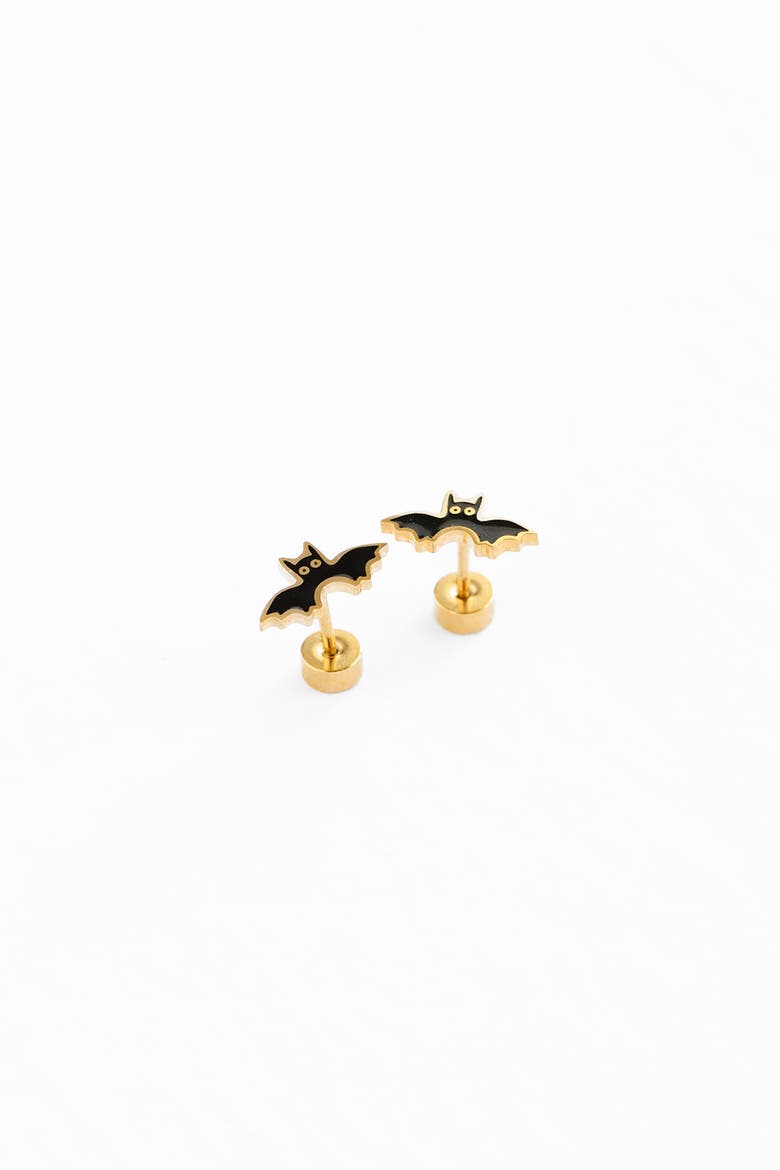 Girls' Bat Flatback Stud Hypoallergenic Earrings, Main, color, Black