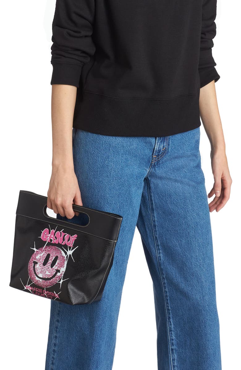 Ganni Small Smiley Canvas Tote Bag, Alternate, color,